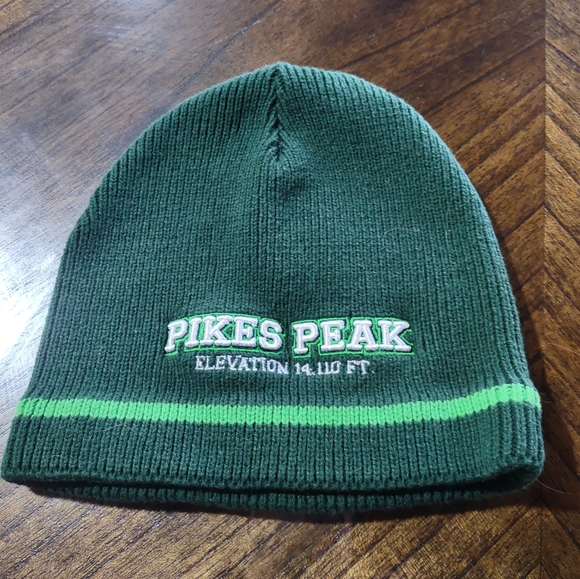 Pikes Peak Elevation 14,110 FT. Beanie Cap Hat Knit One Size Adults Dark Green - Picture 2 of 8